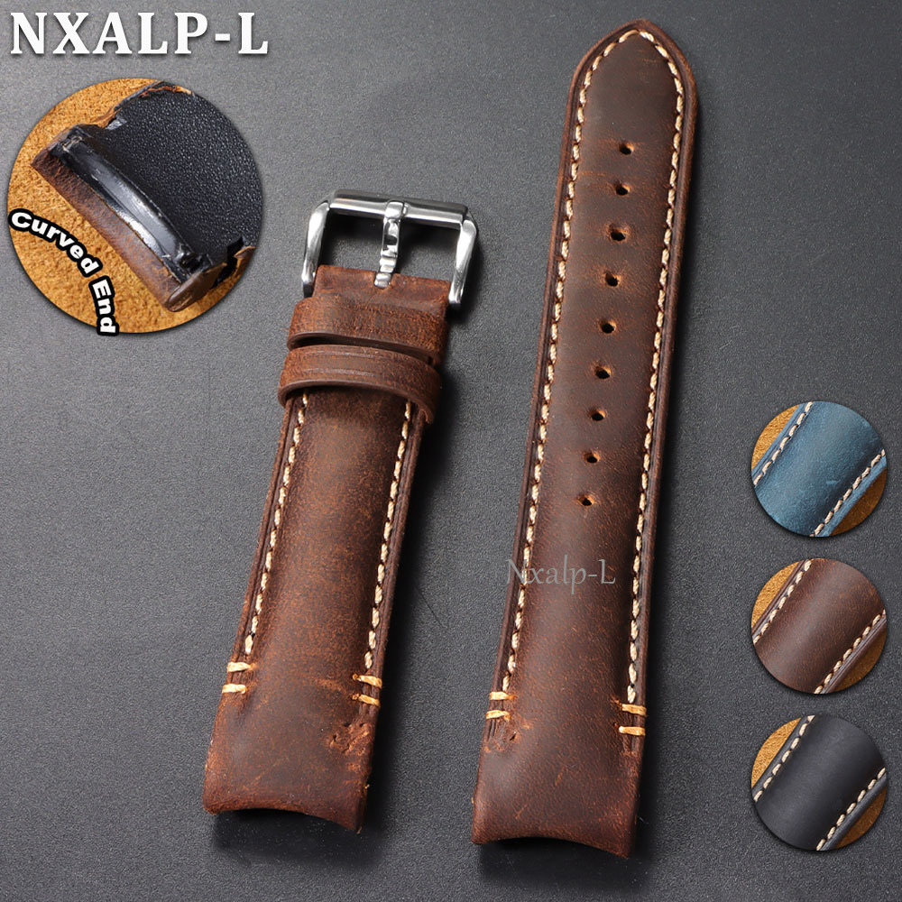 Luxury Watch Omega - Curved End Bracelet Oil Wax Cowhide